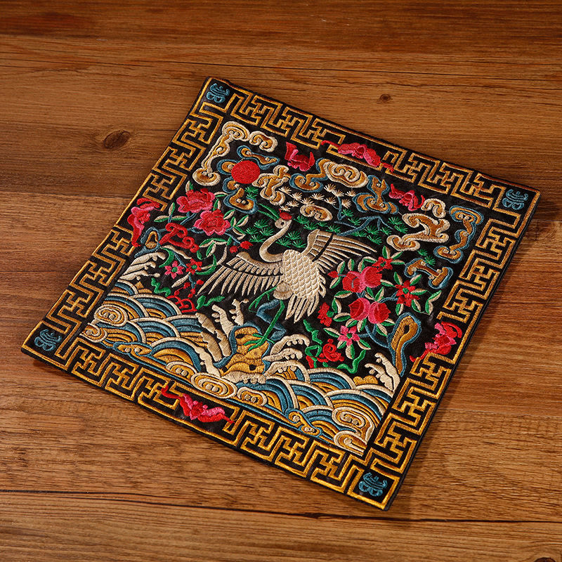 Buddha Stones Crane Phoenix Dragon Kirin Embroidered Cup Mat Pad Tea Cup Coaster Square Kung Fu Tea Mat