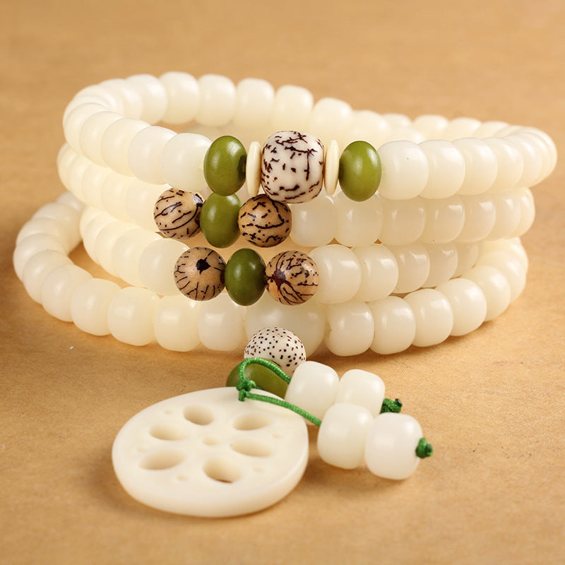 White Bodhi Seed Mala 108 Beads Luck Bracelet