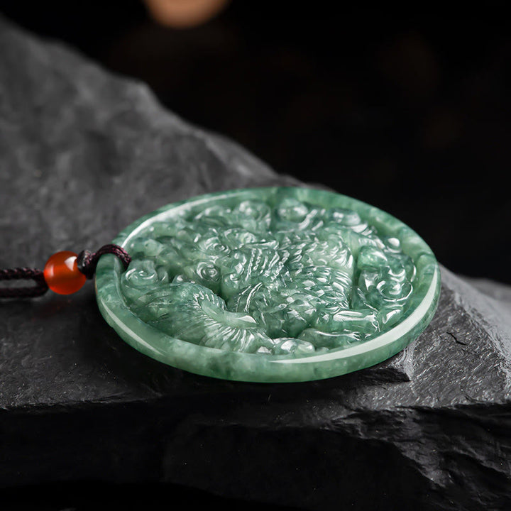 Buddha Stones Natural Jade Kirin Abundance String Necklace Pendant