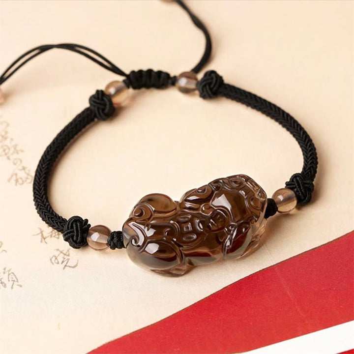 Buddha Stones Natural Obsidian Amethyst Citrine PiXiu Cooper Coin Wealth Bracelet