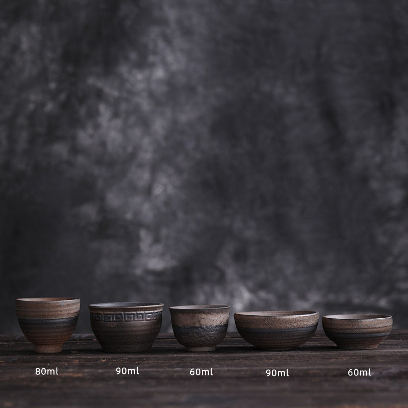 Buddha Stones Simple Brown Striped Texture Ceramic Teacup Kung Fu Tea Cup Bowl