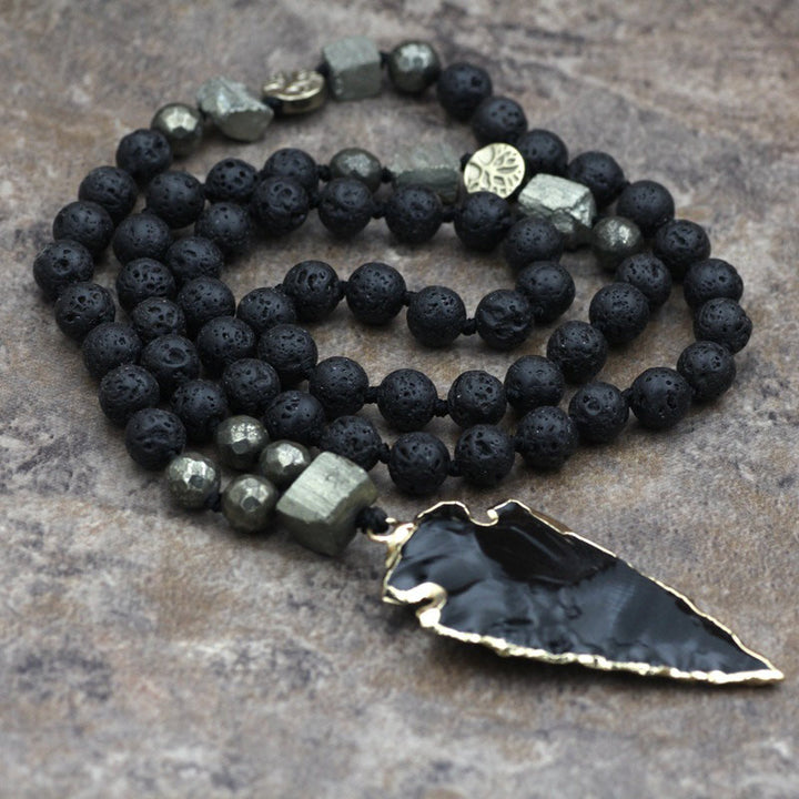 Buddha Stones Natural Lava Rock Yoga Meditation Necklace Arrow Pendant