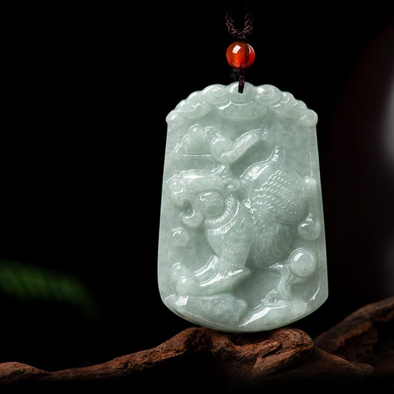 Natural Jade 12 Chinese Zodiac Abundance Amulet Pendant Necklace