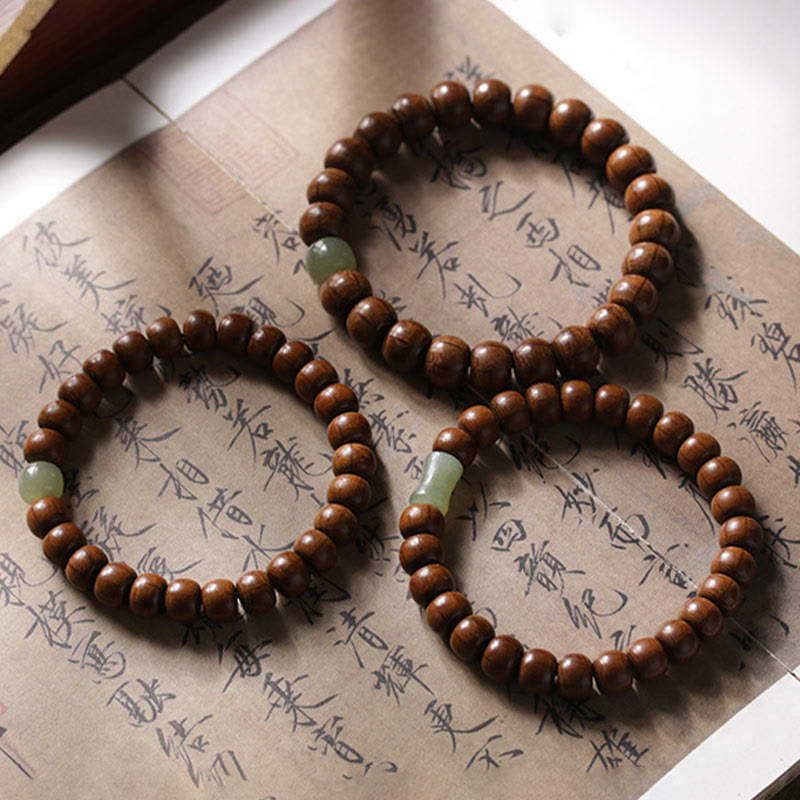 Buddha Stones Natural Abelia Biflora Wood Hetian Jade Bamboo Bead Warding Off Evil Spirits Bracelet