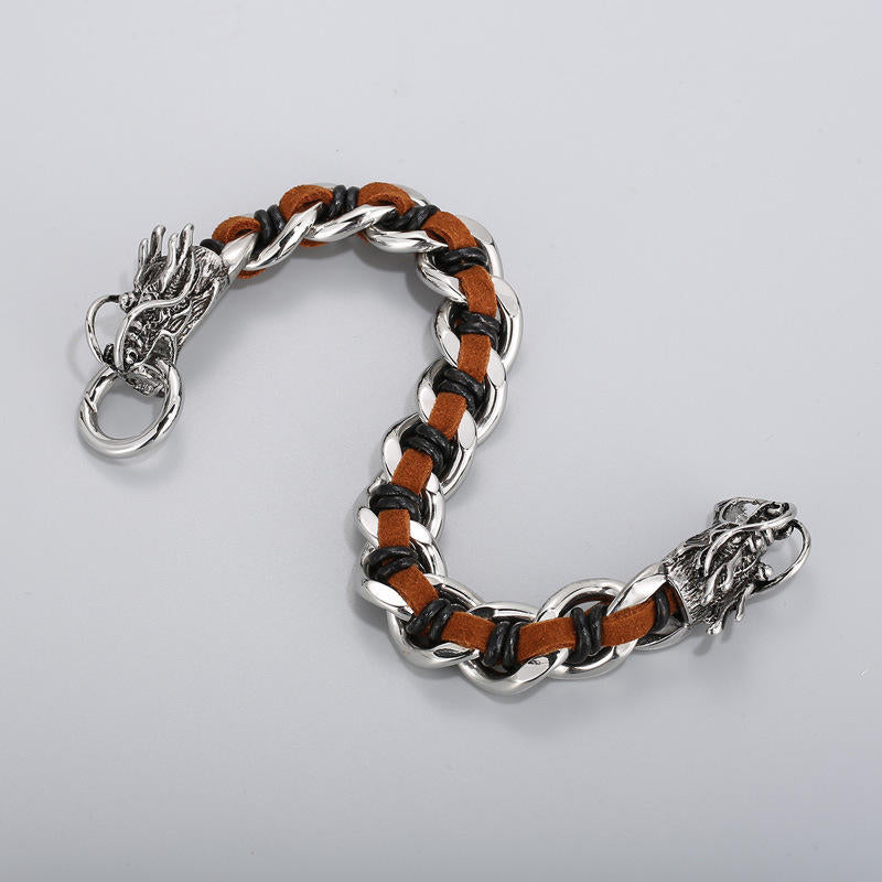 Dragon Leather Titanium Steel Protection Luck Braided Bracelet