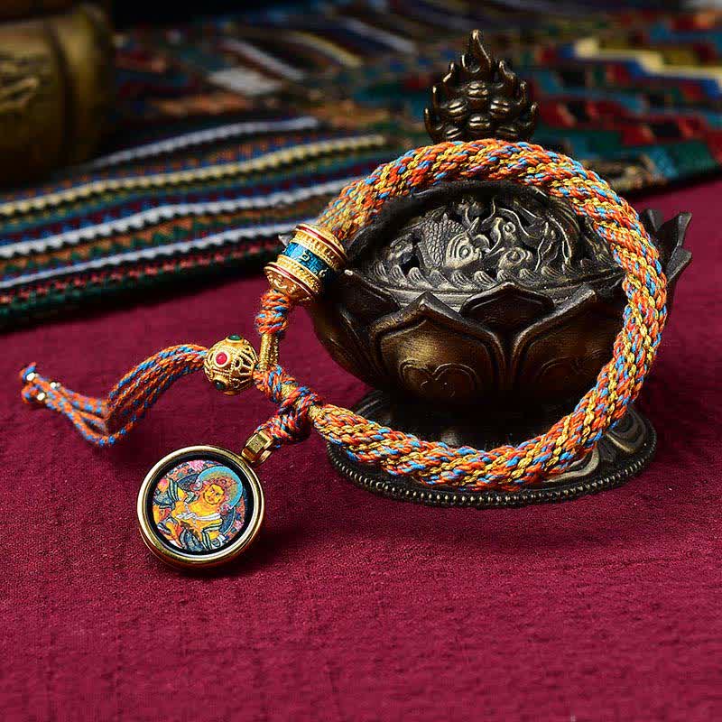 Buddha Stones Tibetan Handmade Luck Thangka Prayer Wheel Charm Weave String Bracelet