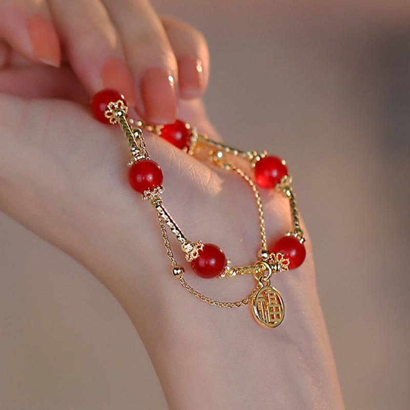 Buddha Stones Red Agate Fu Character Charm Self-acceptance Bracelet