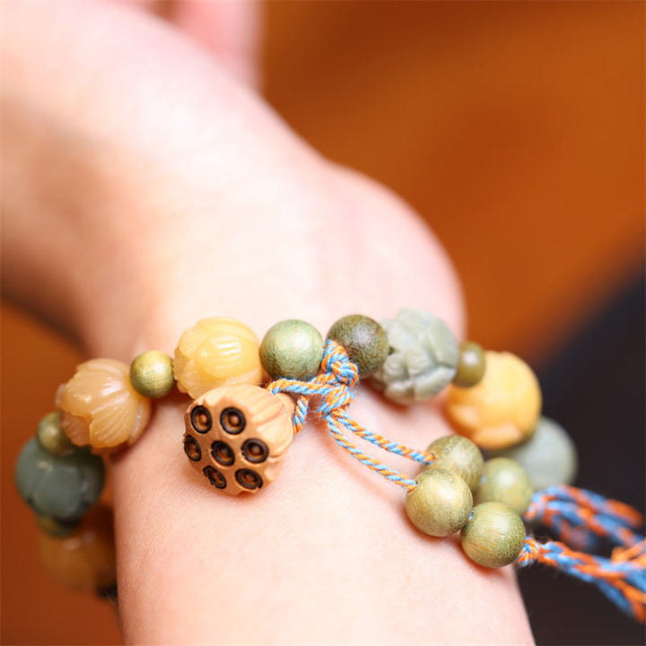 Buddha Stones Bodhi Seed Lotus Green Sandalwood Wisdom Harmony Bracelet