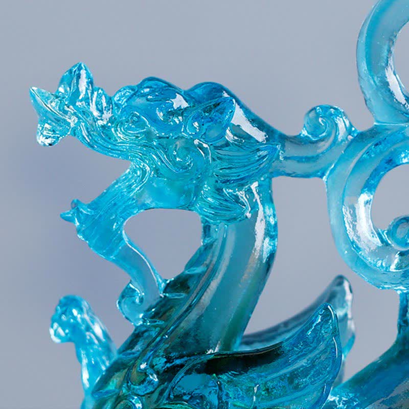 Feng Shui Four Symbols Azure Dragon Handmade Liuli Crystal Art Piece Home Office Decoration