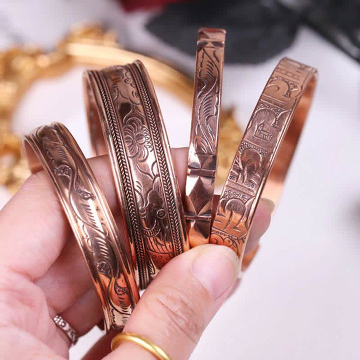 Vintage Pattern Luck Balance Copper Cuff Bracelet Bangle