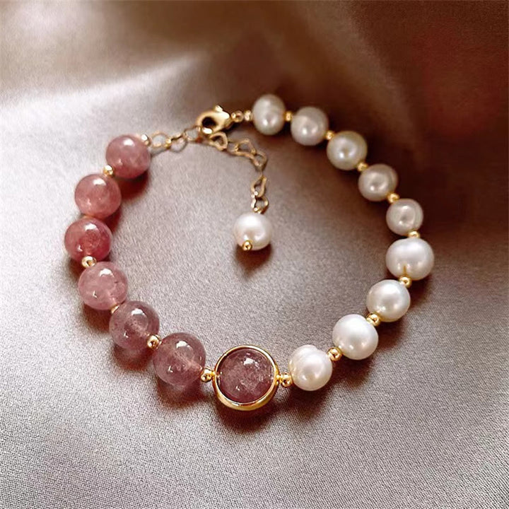 Natural Strawberry Quartz Pearl Love Positive Chain Bracelet