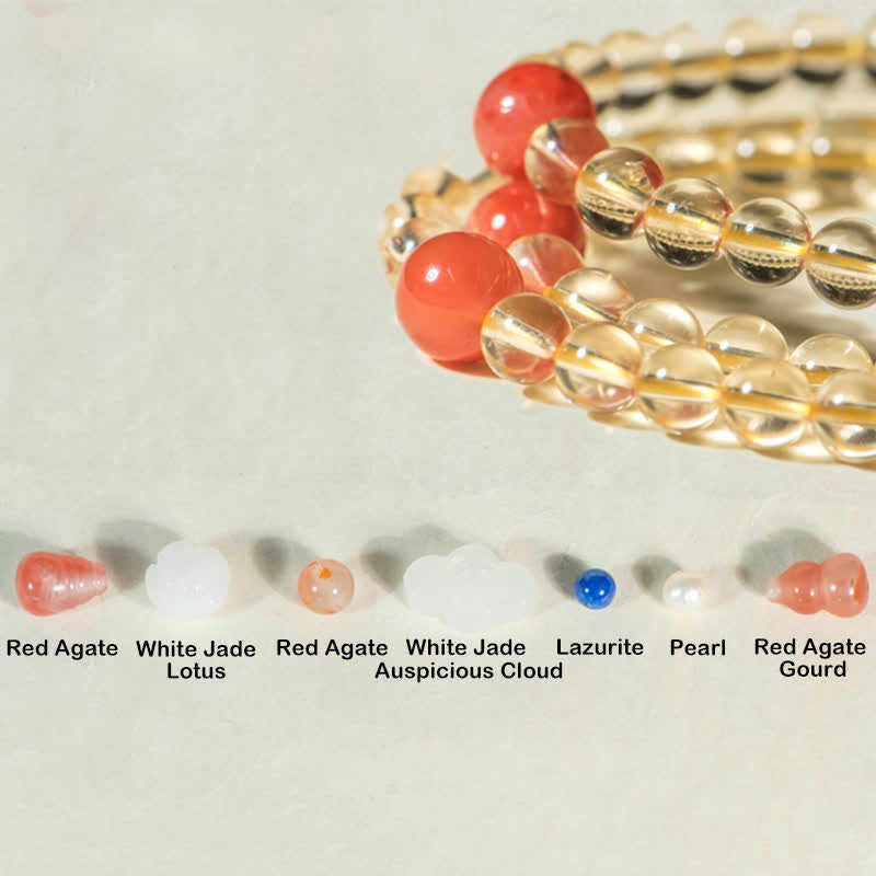 108 Mala Beads 925 Sterling Silver Natural Citrine Red Agate White Jade Prosperity Charm Bracelet