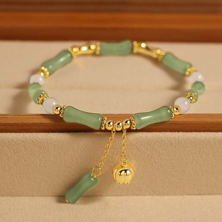 Buddha Stones Green Aventurine Bamboo Jade Pattern Lily Of The Valley Charm Luck Bracelet