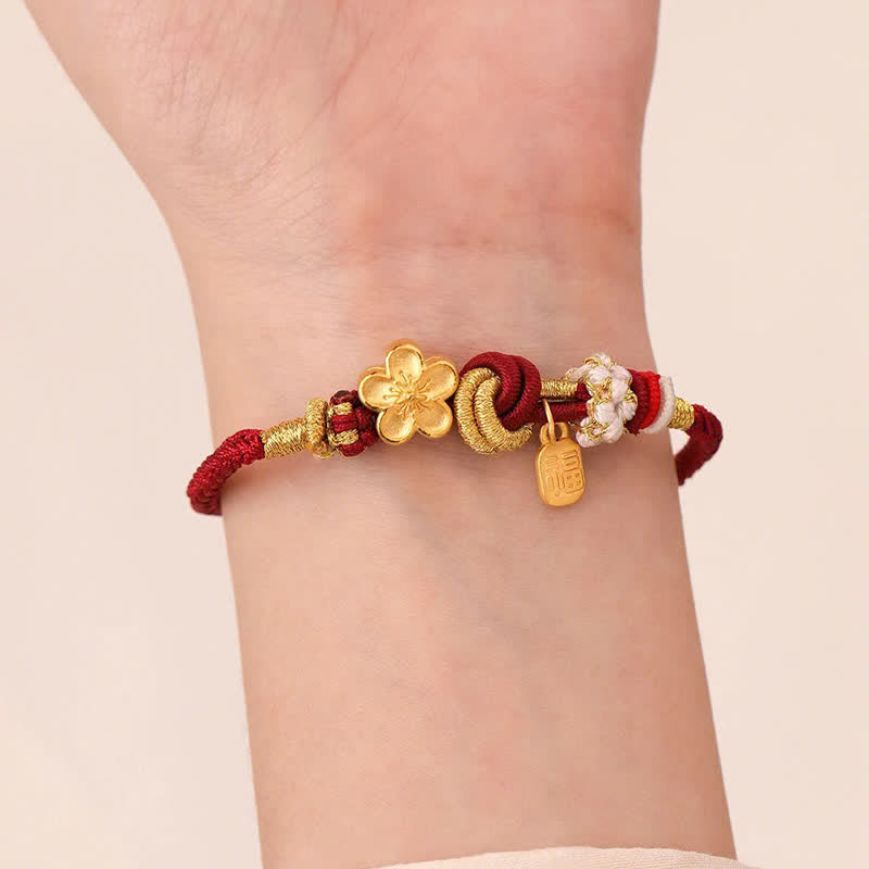 Buddha Stones Peach Blossom Happiness Charm Luck Red String Bracelet