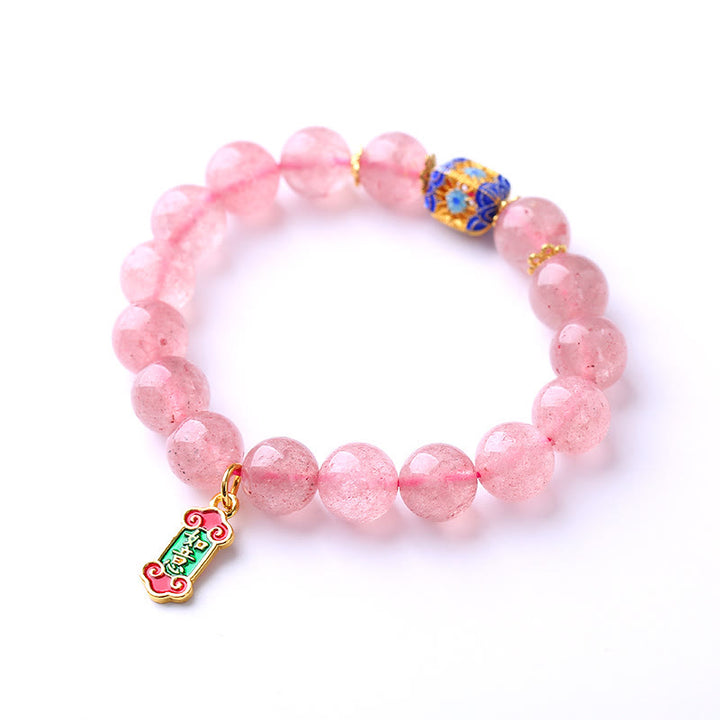 Buddha Stones Strawberry Quartz Positive Ruyi Charm Bracelet