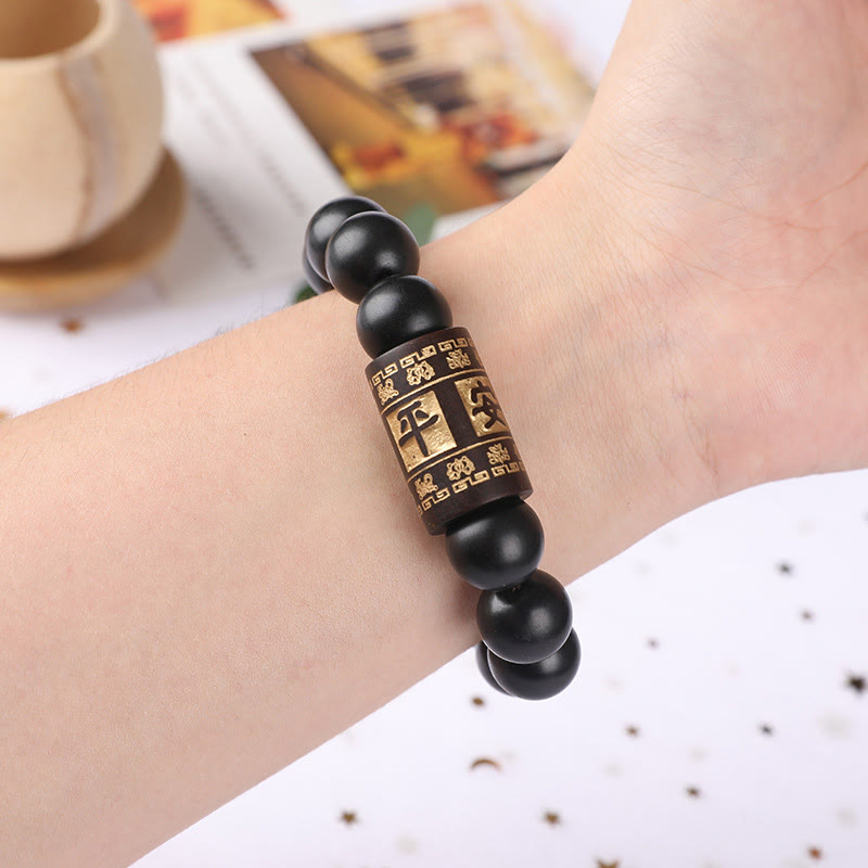 Buddha Stones Lightning Strike Wood Om Mani Padme Hum Protection Bracelet