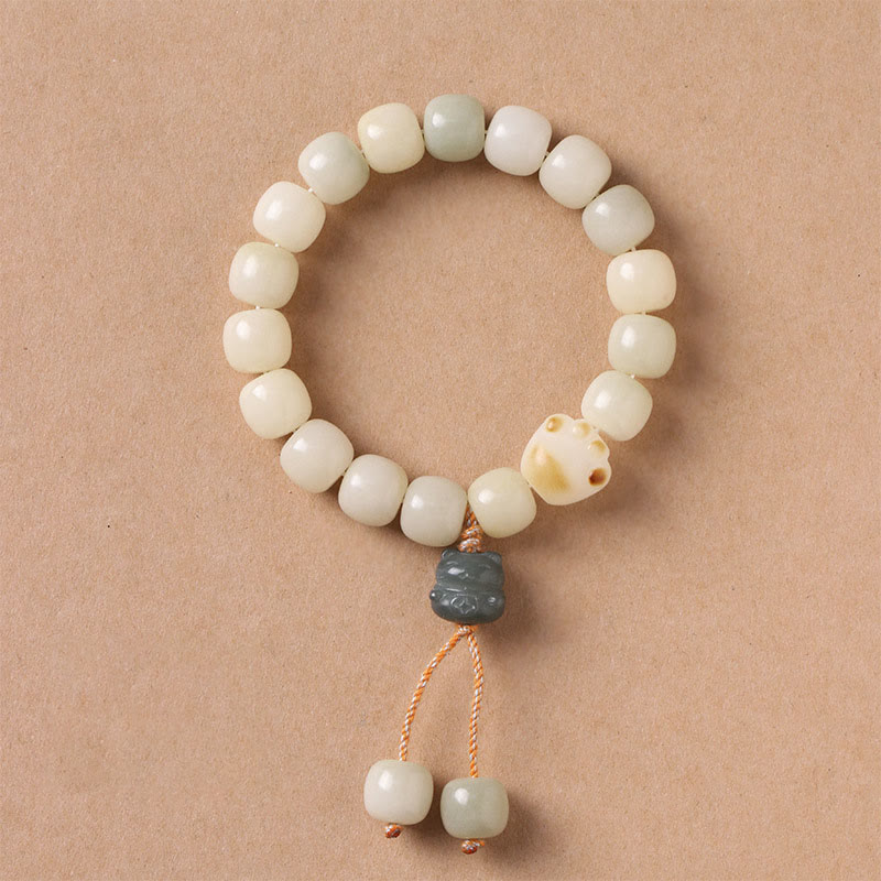 Buddha Stones Lucky Cat Bodhi Seed Cat Paw Peace Bracelet