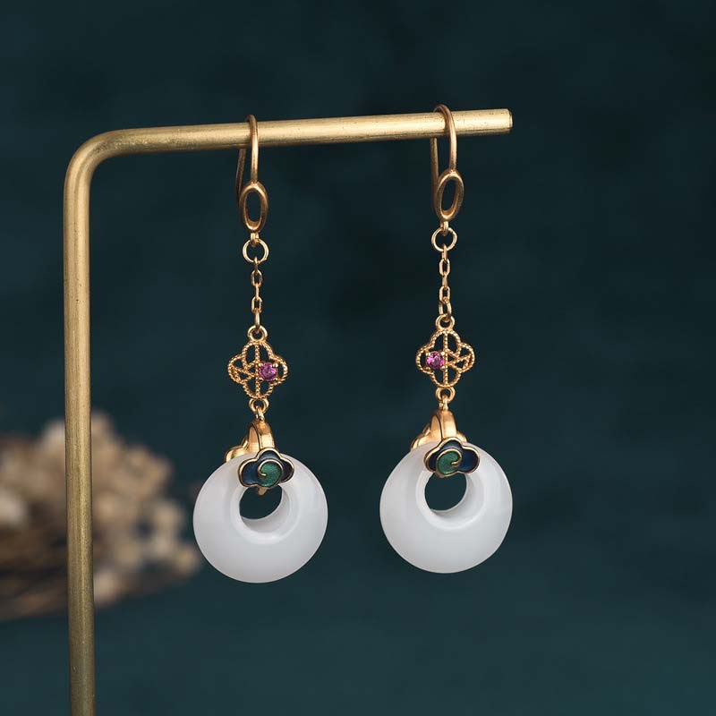 FengShui White Jade Blessing Drop Earrings (Extra 35% Off | USE CODE: FS35)