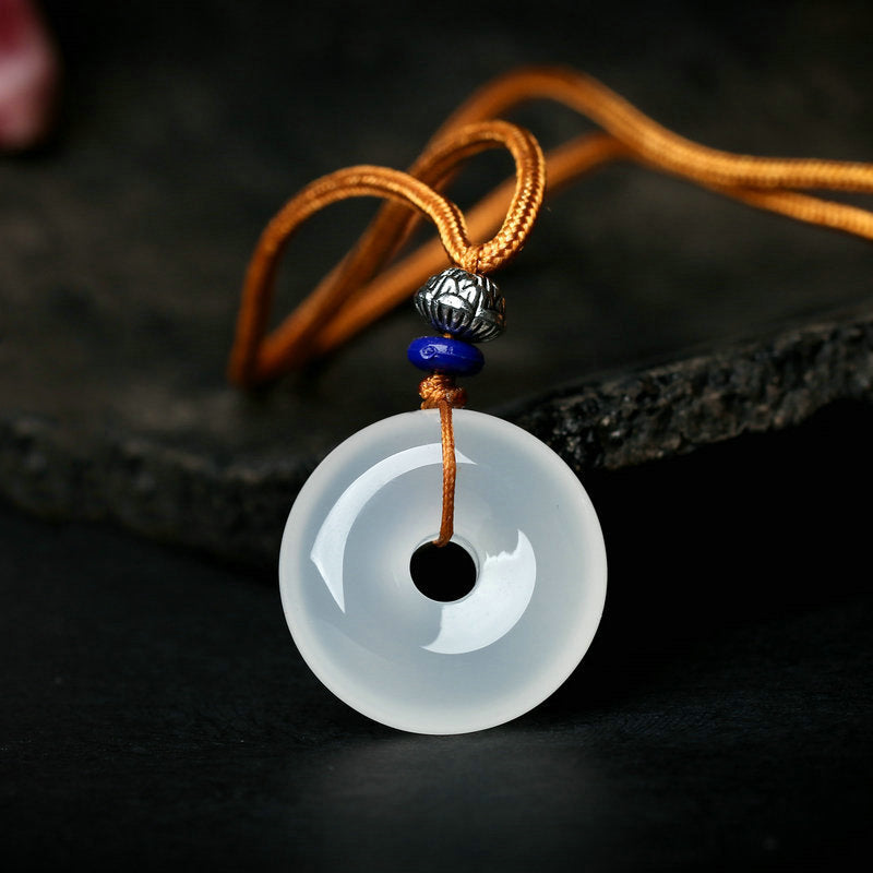 Round White Agate Luck Necklace Pendant