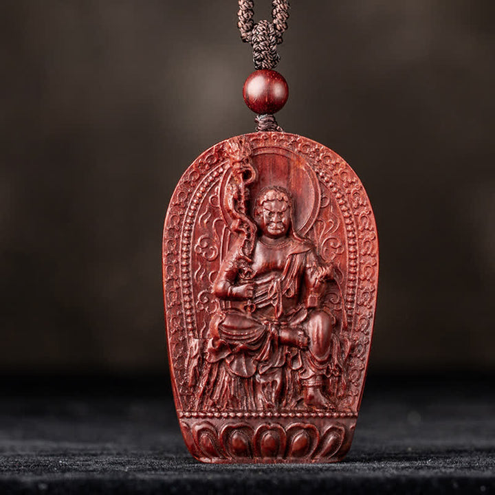 Chinese Zodiac Natal Buddha Small Leaf Red Sandalwood Lotus Protection Necklace Pendant