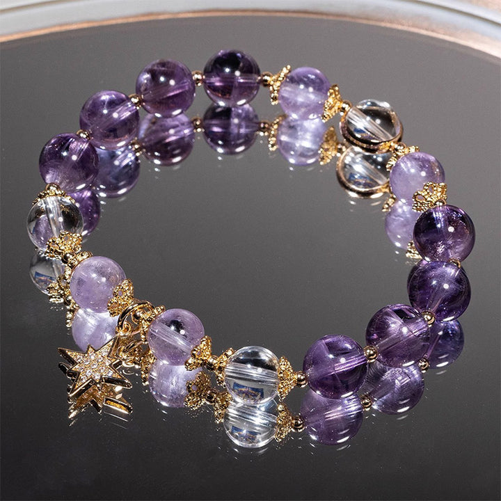 Buddha Stones Natural Amethyst Inner Peace Healing Star Charm Bracelet