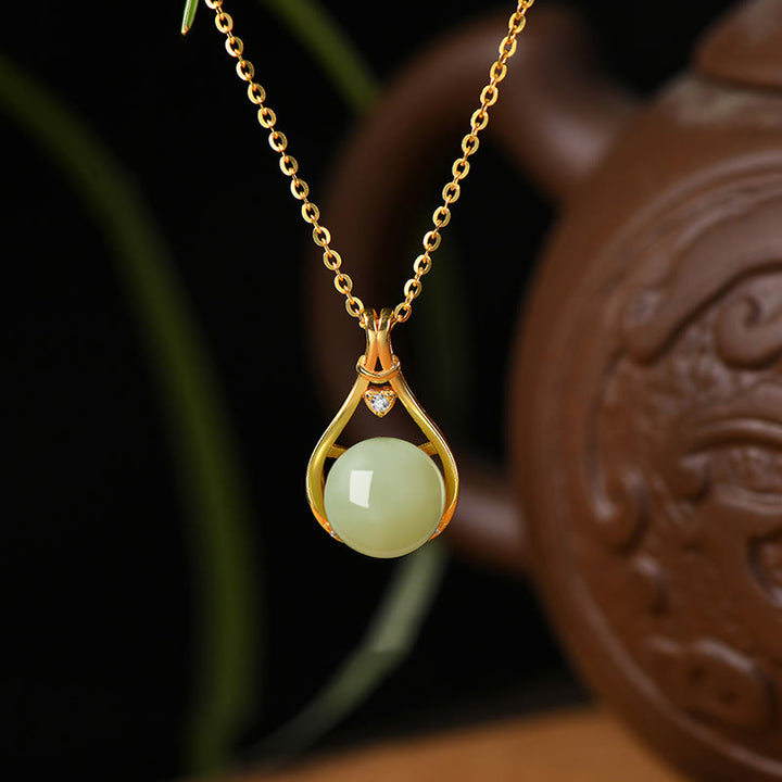 Buddha Stones 925 Sterling Silver Hetian Jade Lucky Bag Pattern Prosperity Necklace Pendant