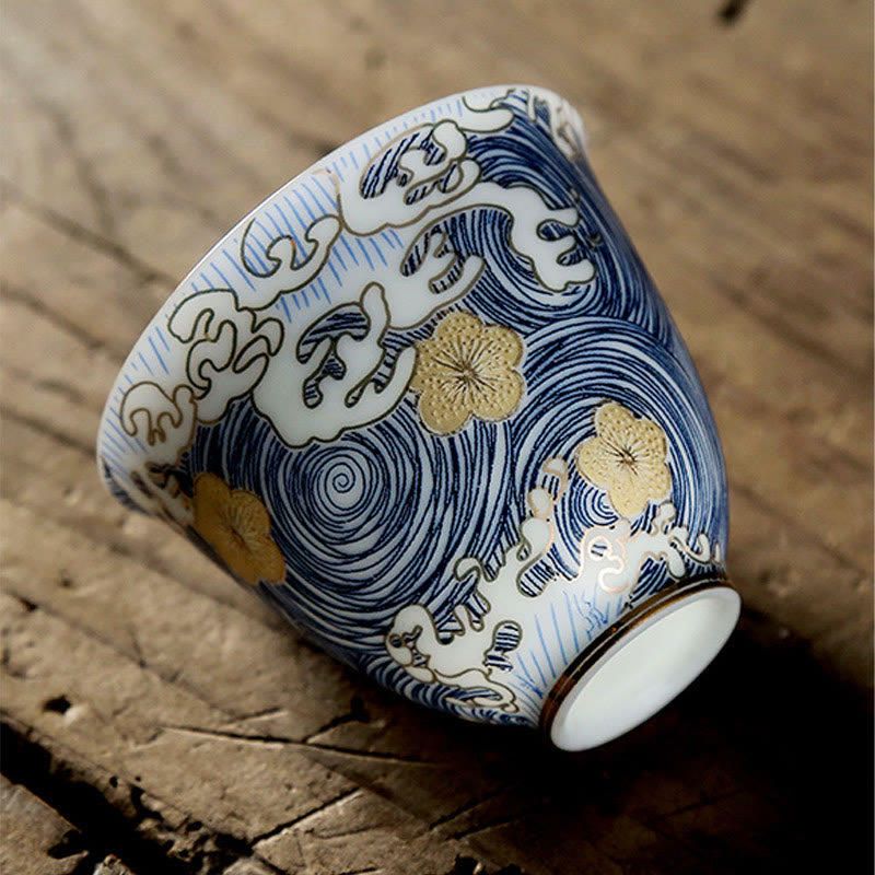 Buddha Stones Vintage Ocean Sea Waves Ceramic Teacup Tea Cups