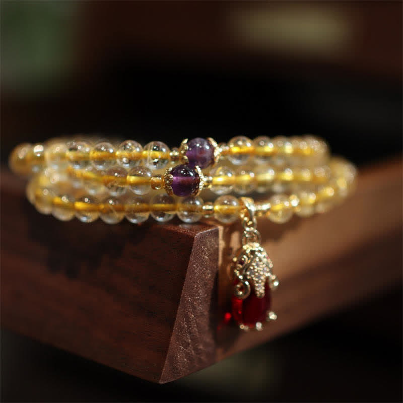 Buddha Stones Citrine Amethyst PiXiu Prosperity Happiness Protection Bracelet