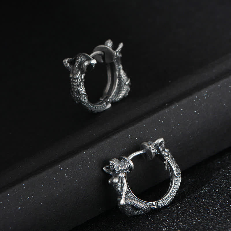 925 Sterling Silver Dragon Hoop Pattern Protection Earrings