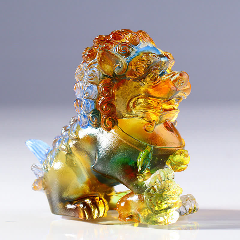 Handmade Liuli Crystal Lion Art Piece Strength Home Office Decoration