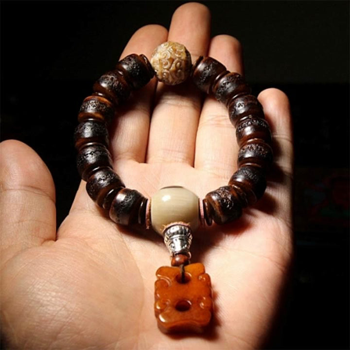 Buddha Stones Tibetan Yak Bone Dzi Bead Turquoise Keep Away Evil Spirits Bracelet