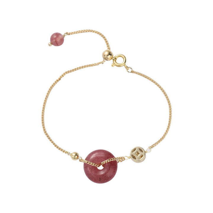 Strawberry Quartz Peace Buckle Coin Love Bracelet