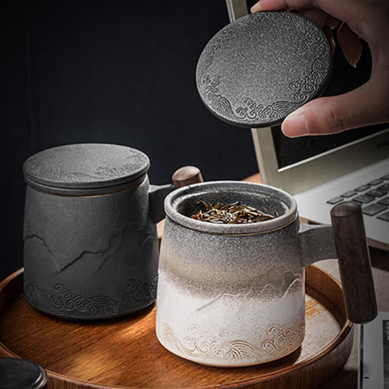 Vintage Mountain Sea Ceramic Teacup Tea Cups