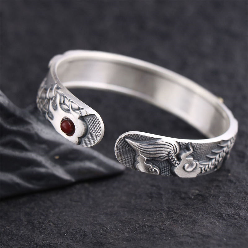 999 Sterling Silver Dragon Strength Protection Bracelet Bangle