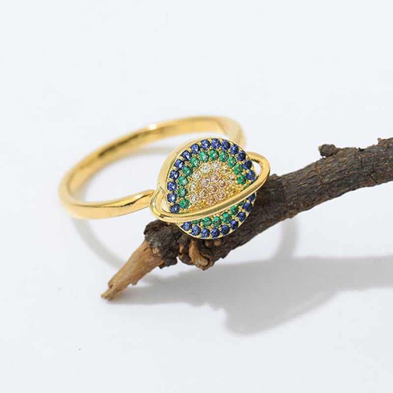 Colorful Zircon Copper Wealth Rotatable Ring