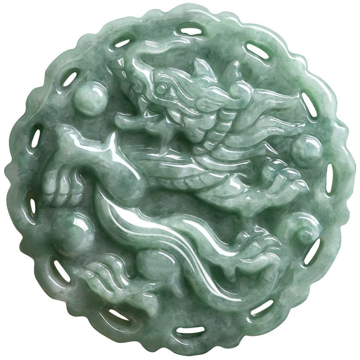 Chinese Zodiac Dragon Phoenix Round Jade Luck Necklace String Pendant