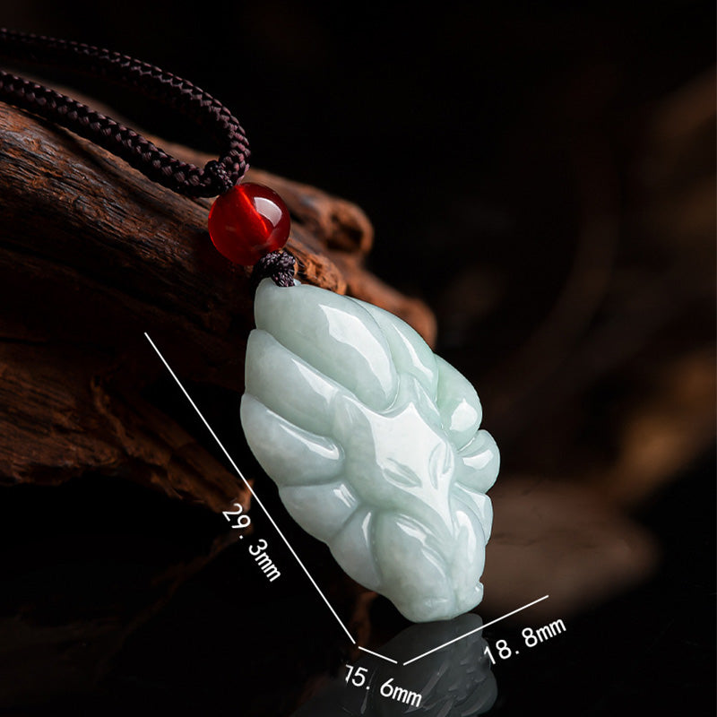 Buddha Stones Natural Jade Nine Tailed Fox Luck Prosperity Necklace Pendant