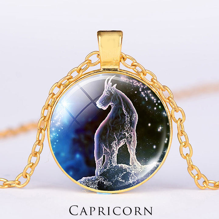 12 Constellations of the Zodiac Moon Starry Sky Protection Blessing Necklace Pendant