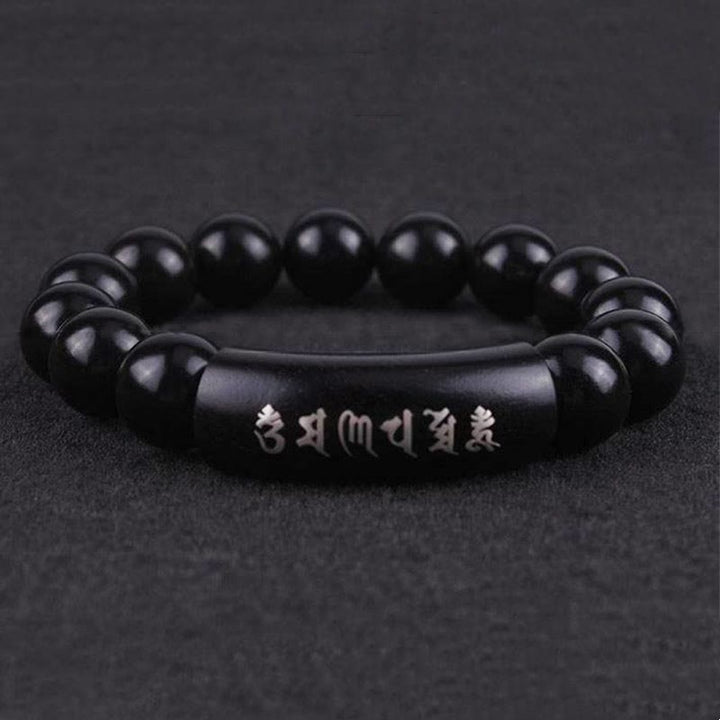 Buddha Stones 999 Sterling Silver Ebony Wood Om Mani Padme Hum Inlaid Balance Bracelet