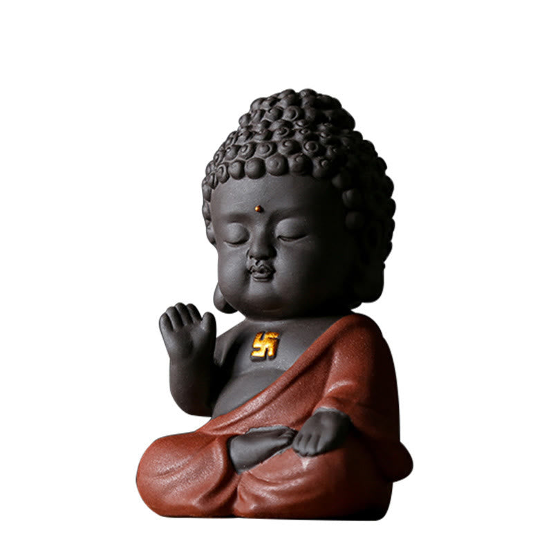 Buddha Stones Small Buddha Serenity Purple Clay Home Desk Decoration