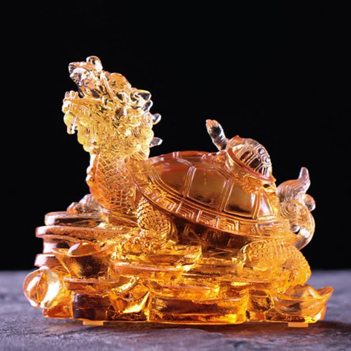 Buddha Stones Feng Shui Dragon Turtle Coins Handmade Liuli Crystal Luck Art Piece Home Office Decoration