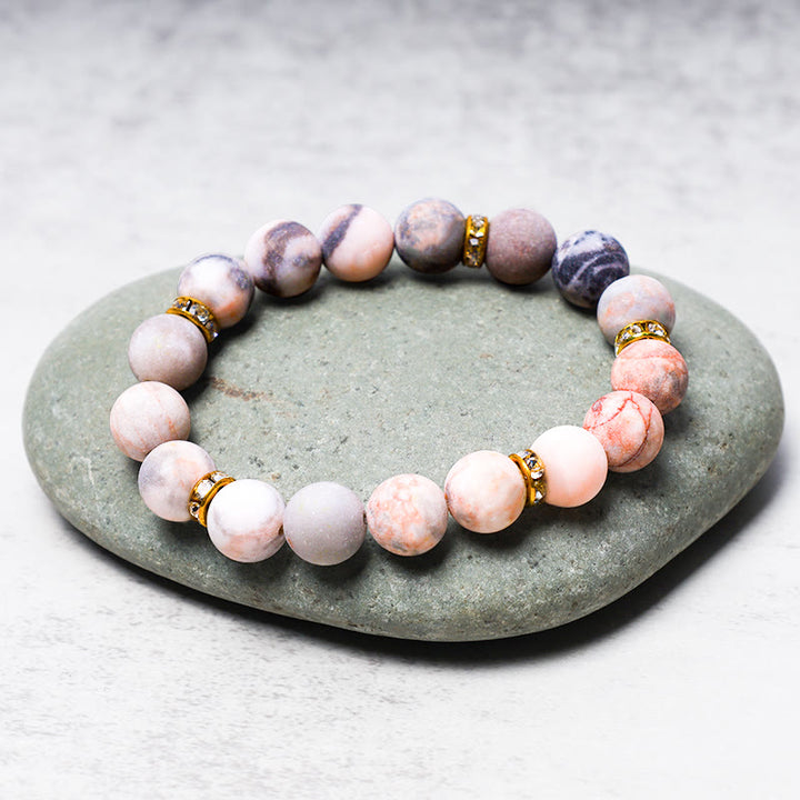 Buddha Stones Anxiety Stress Healing Crystal Zebra Jasper Bead Bracelet