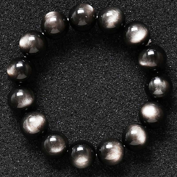 Buddha Stones Natural Silver Sheen Obsidian Soothing Protection Bracelet