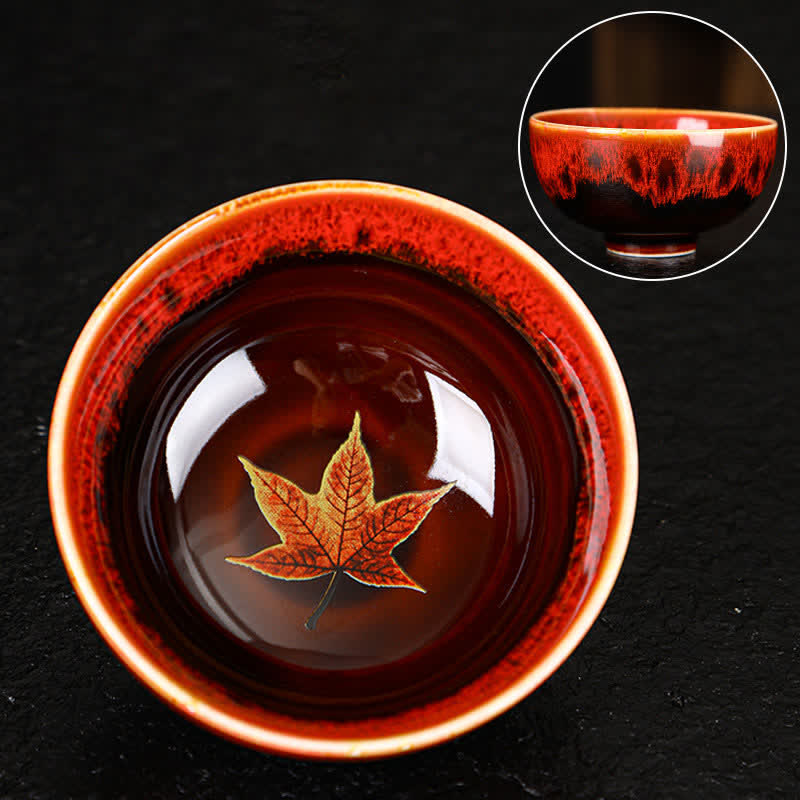 Maple Leaf Colorful Ceramic Teacup Home Tea Cups