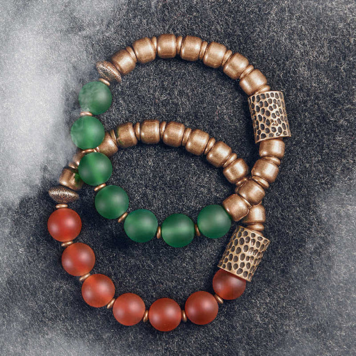 Tibetan Red Agate Green Agate Copper Confidence Fortune Bracelet