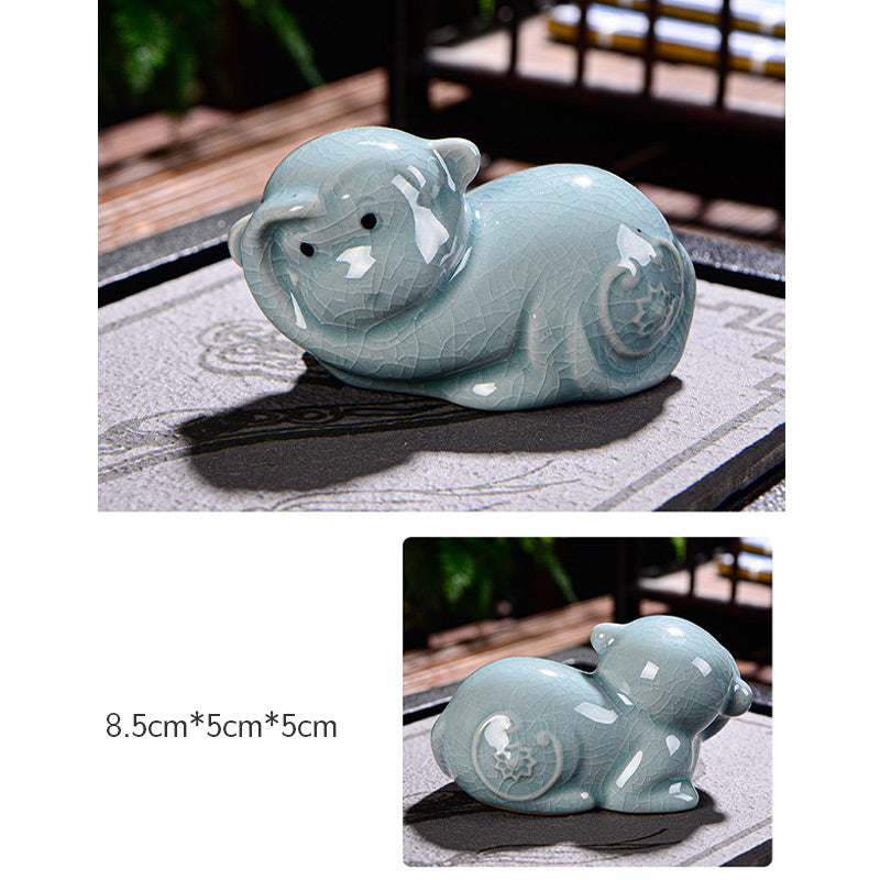 Buddha Stones Chinese Zodiac Wealth Ceramic Tea Pet Home Figurine Decoration