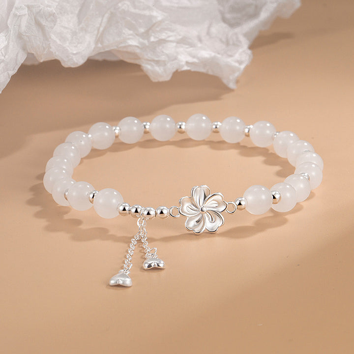 FREE Today: Bring Good Fortune White Jade Peach Blossom Petals Flower Luck Bracelet