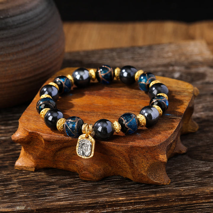 Buddha Stones Tibetan Zakiram Goddess of Wealth Liuli Glass Incense Ash Porcelain Bead Luck Bracelet