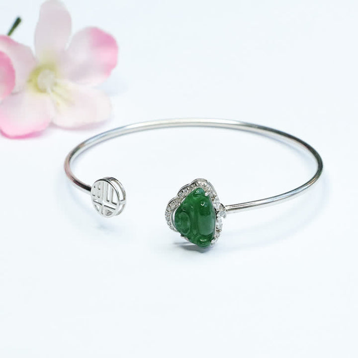 925 Sterling Silver Laughing Buddha Jade Luck Bracelet Bangle