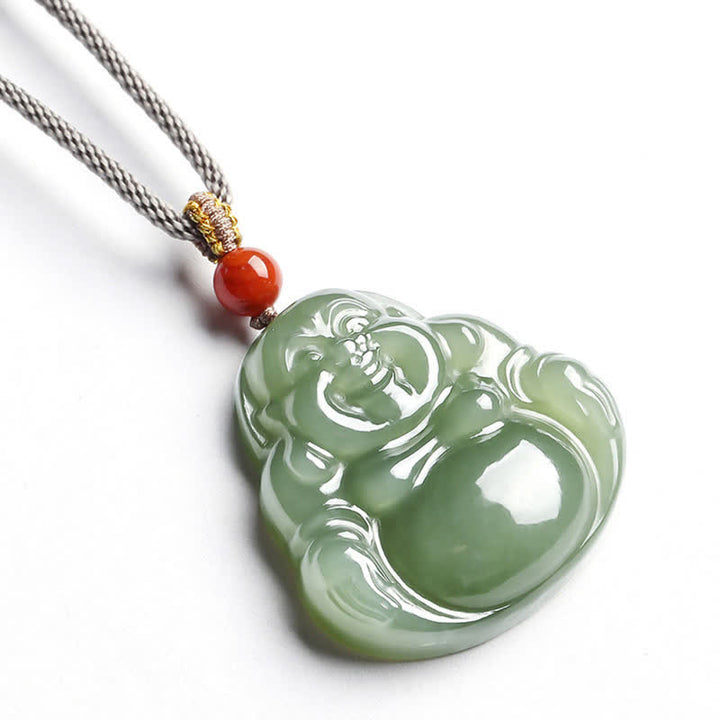 Laughing Buddha Hetian Jade Abundance Necklace String Pendant